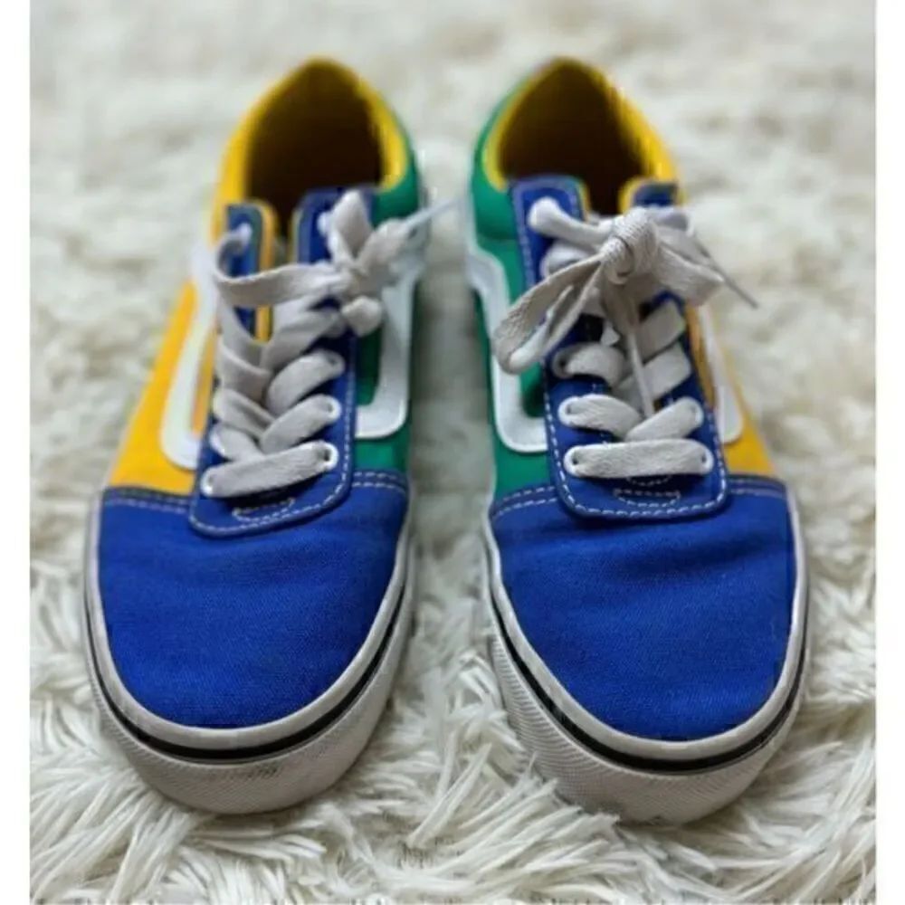 Boys Blue, Green & Yellow Checkered Vans Size 2